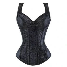 Black Corset in Gothic Style With Brocade Print curvycorset.com