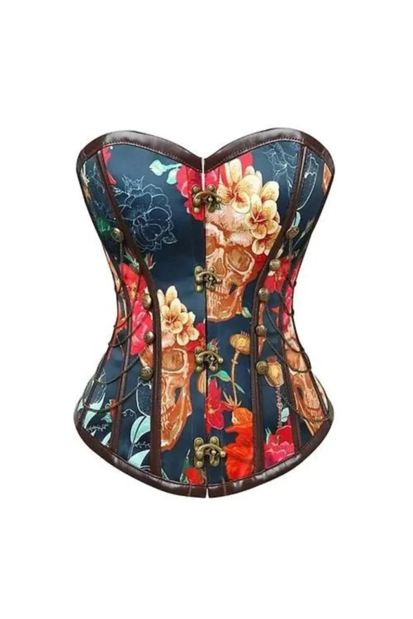 Overbust Gothic Floral Print Steel Boned Corset curvycorset.com
