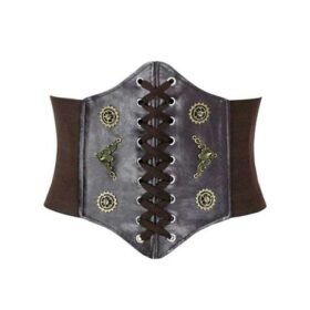 Underbust Punk Corset Brown Leather Belt