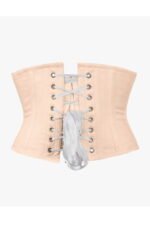 Open Bust Beige Waspie Short Cotton Corset