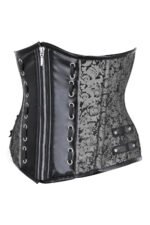 Open Bust Corset With Silver Brocade and Leather