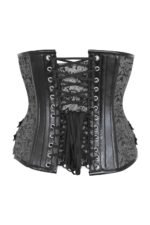 Open Bust Corset With Silver Brocade and Leather