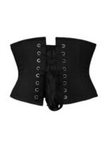 Open Bust Short Black Cotton Wapsie Corset