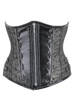 Open Bust Corset With Silver Brocade and Leather