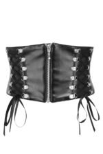 Underbust Black Leather Corset Belt With Lacing Details