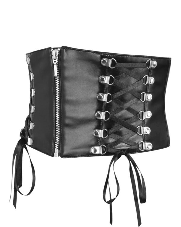 Underbust Black Leather Corset Belt With Lacing Details
