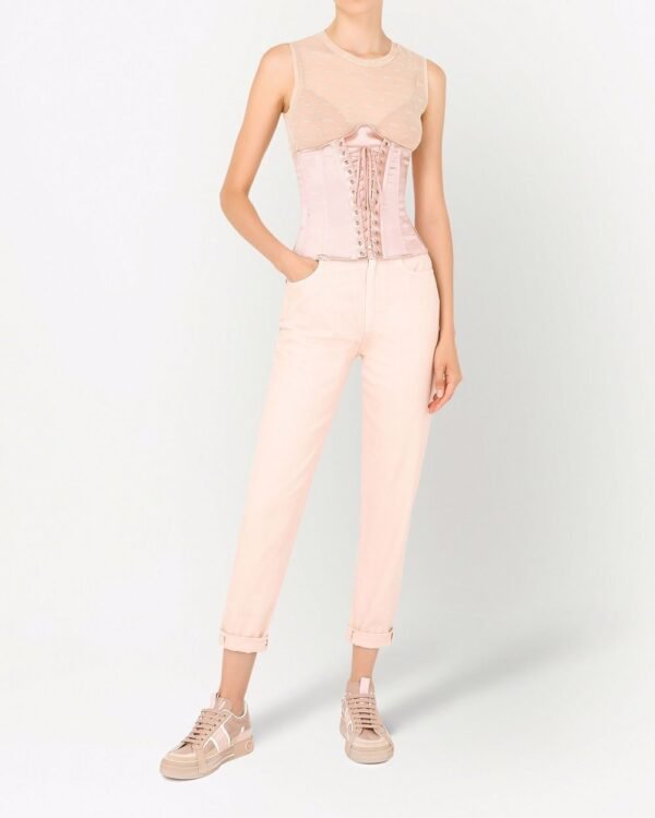 Pink Open Cup Corset With Front Criss Cross Lacing