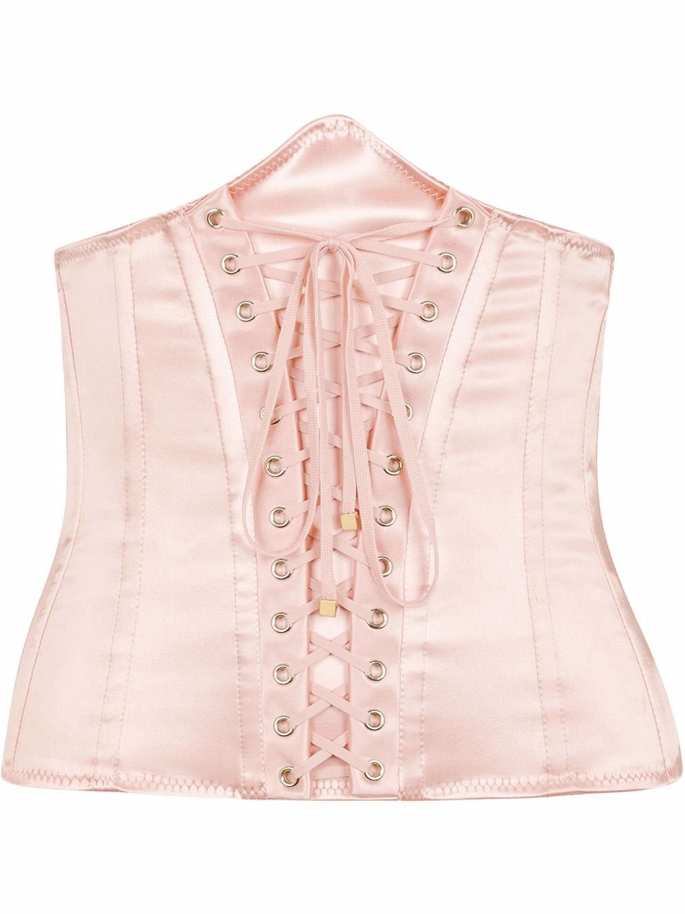 Pink Open Cup Corset With Front Criss Cross Lacing