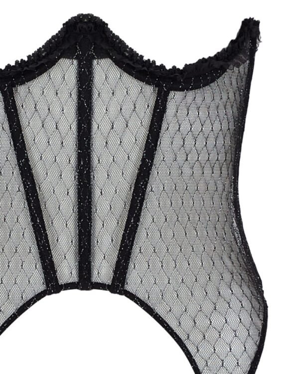 Open Cup Black Mesh Corset With Garters