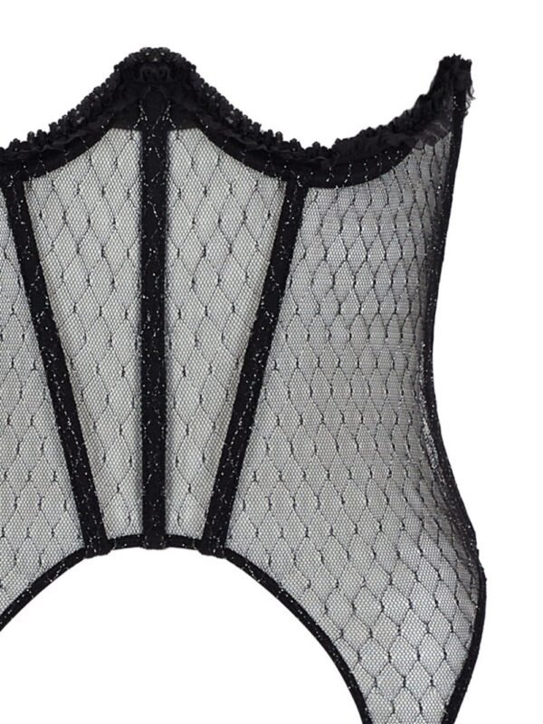 Open Cup Black Mesh Corset With Garters