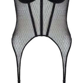 Open Cup Black Mesh Corset With Garters