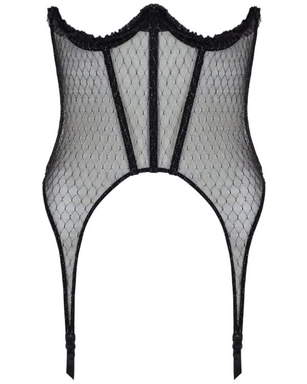 Open Cup Black Mesh Corset With Garters
