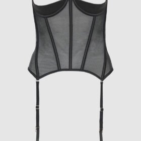 Open Cup Braless Corset Long Black Curvy Torso With Garters