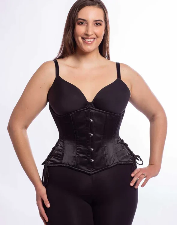 Satin Waspie Hourglass Curvy Cupless Corset with Hip Ties
