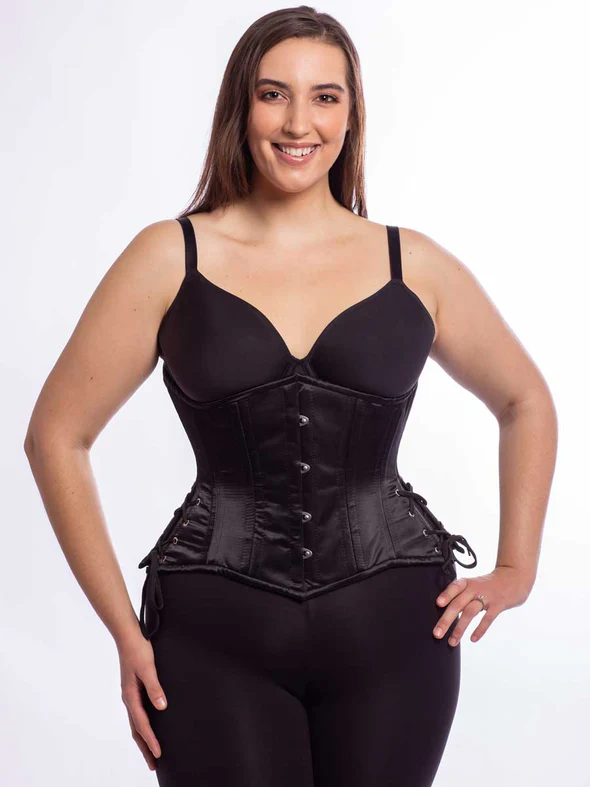 Satin Waspie Hourglass Curvy Cupless Corset with Hip Ties