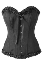 Black Brocade Sweetheart Steel Boned Corset With Ruffle curvycorset.com
