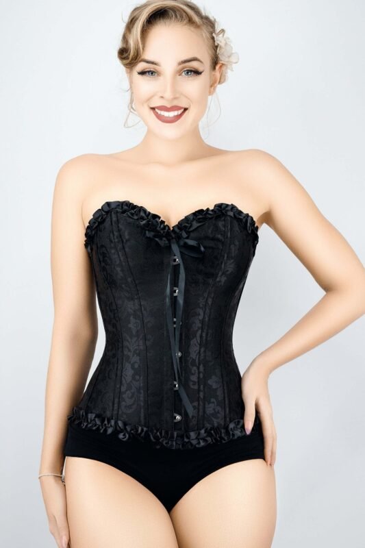 Black Cotton Twill Classic Steel Boned Waist Trainer Hip Gores