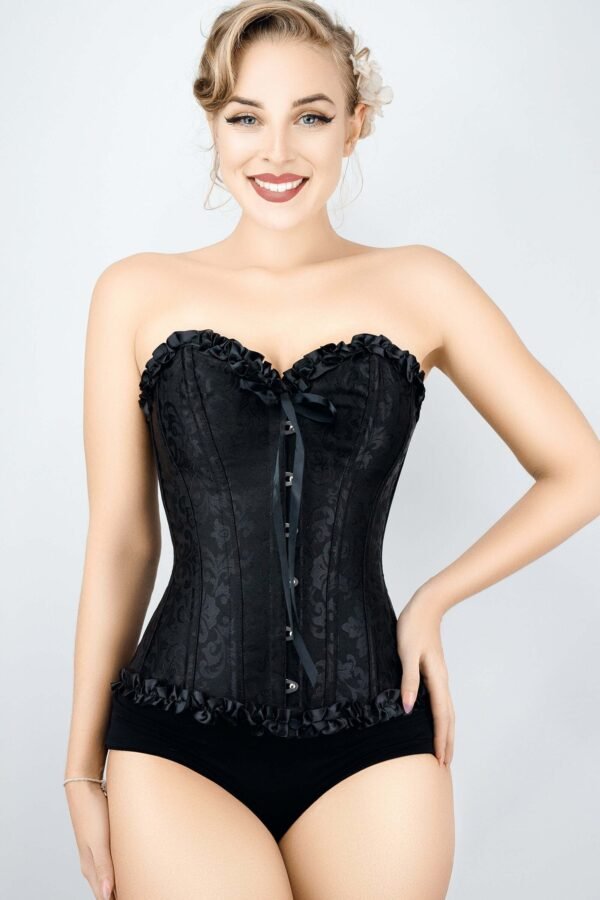 Black Cotton Twill Classic Steel Boned Waist Trainer Hip Gores
