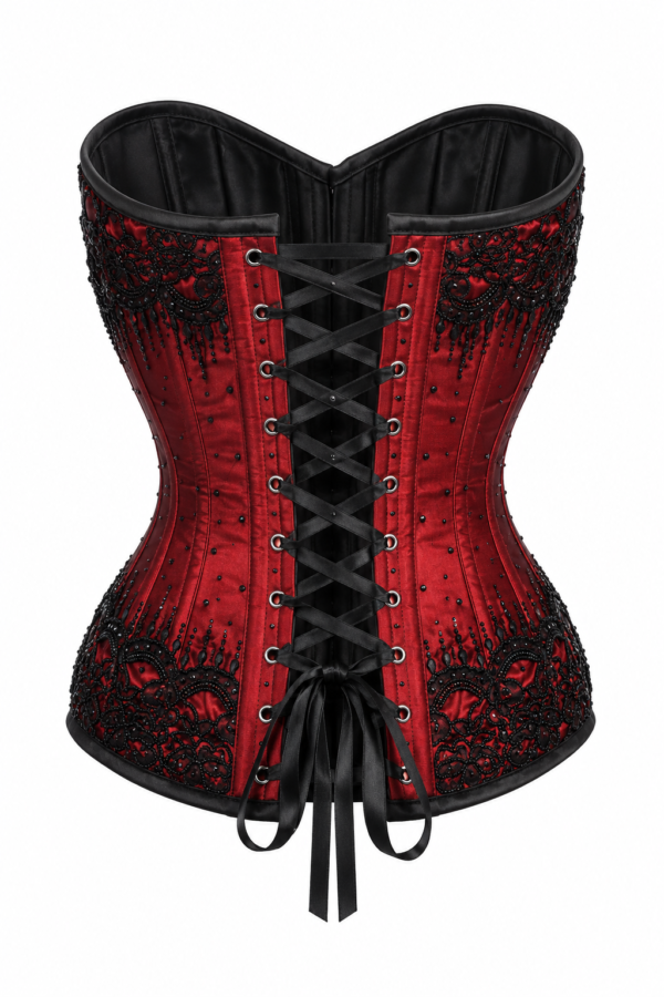 Burgundy Satin Steel Boned Couture Corset curvycorset.com