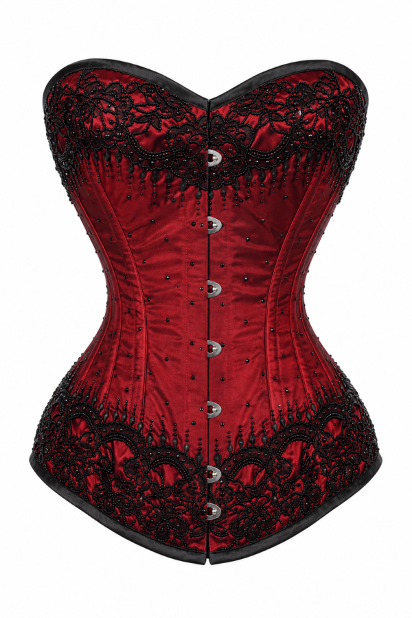 Burgundy Satin Steel Boned Couture Corset curvycorset.com