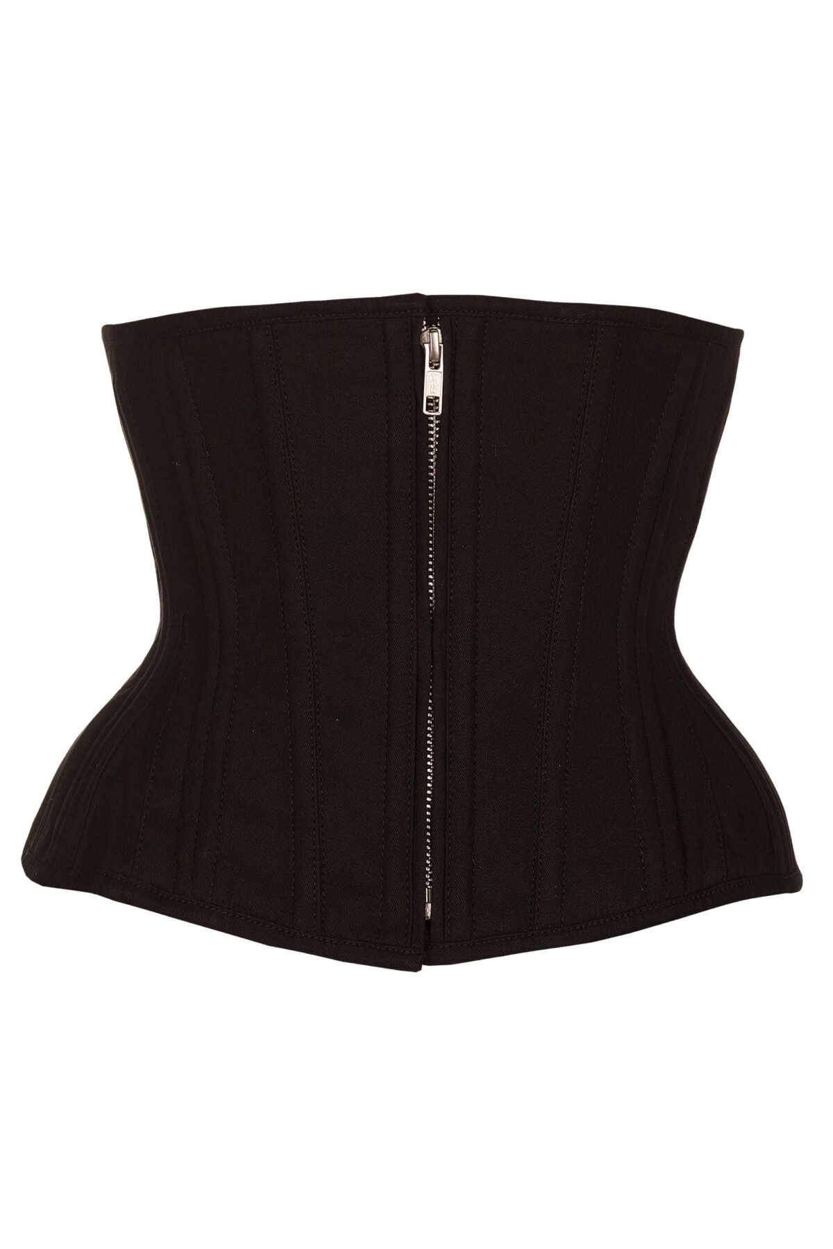 Black Cotton Twill Classic Steel Boned Waist Trainer Hip Gores