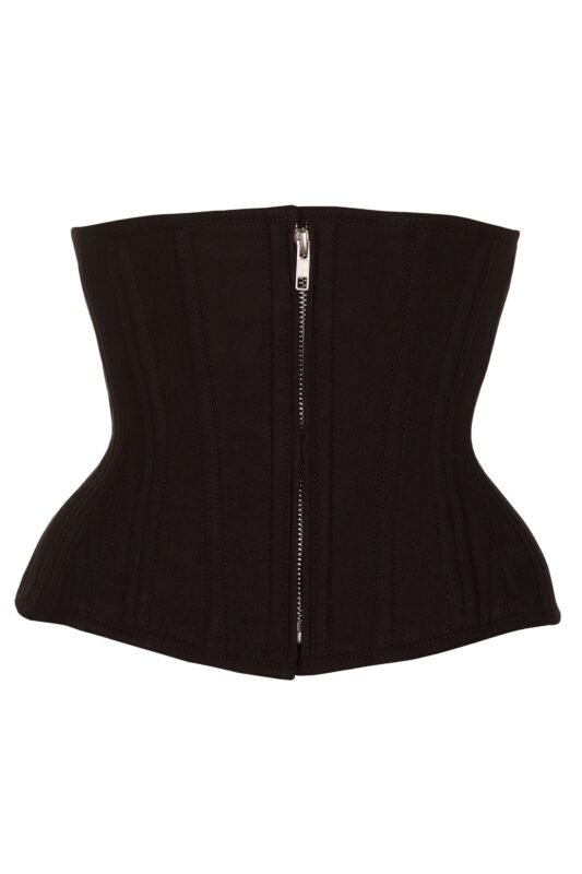 Black Cotton Twill Classic Steel Boned Waist Trainer Hip Gores