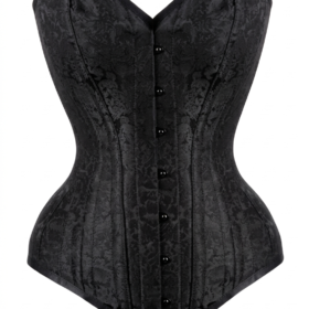 Long Black Brocade Waist Training Corset curvycorset.com