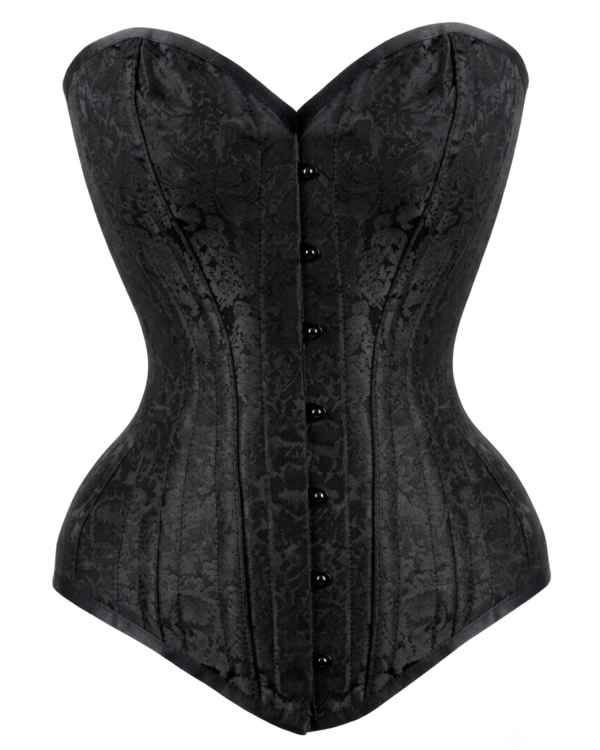Long Black Brocade Waist Training Corset curvycorset.com