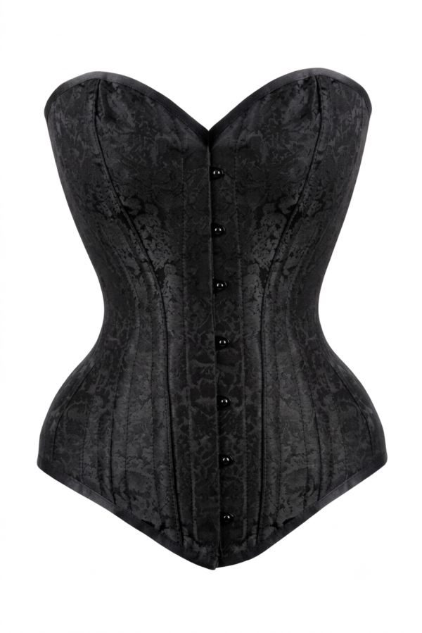 Long Black Brocade Waist Training Corset curvycorset.com