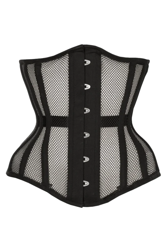Black Cotton Twill Classic Steel Boned Waist Trainer Hip Gores
