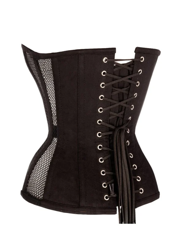 Gothic Black Mesh Steel Boned Waist Taming Overbust Corset curvycorset.com