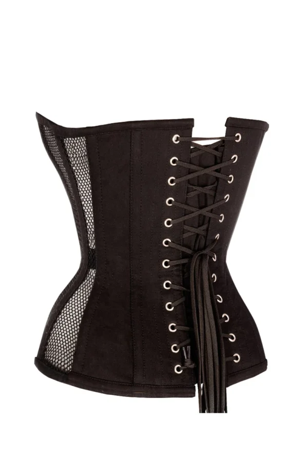Gothic Black Mesh Steel Boned Waist Taming Overbust Corset curvycorset.com
