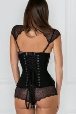 Black Cotton Twill Classic Steel Boned Waist Trainer Hip Gores