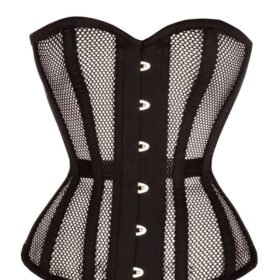 Gothic Black Mesh Steel Boned Waist Taming Overbust Corset curvycorset.com
