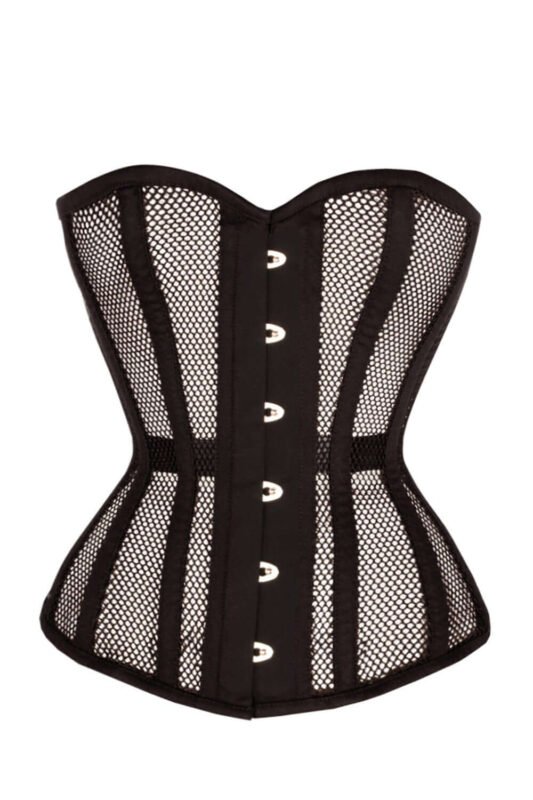 Black Cotton Twill Classic Steel Boned Waist Trainer Hip Gores