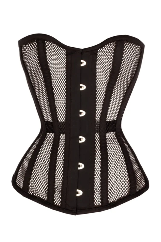 Black Cotton Twill Classic Steel Boned Waist Trainer Hip Gores