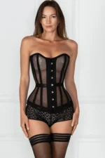 Black Cotton Twill Classic Steel Boned Waist Trainer Hip Gores