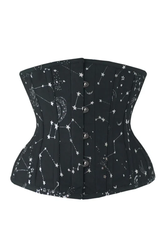 Black Cotton Twill Classic Steel Boned Waist Trainer Hip Gores