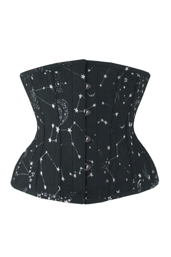 Black Cotton Twill Classic Steel Boned Waist Trainer Hip Gores