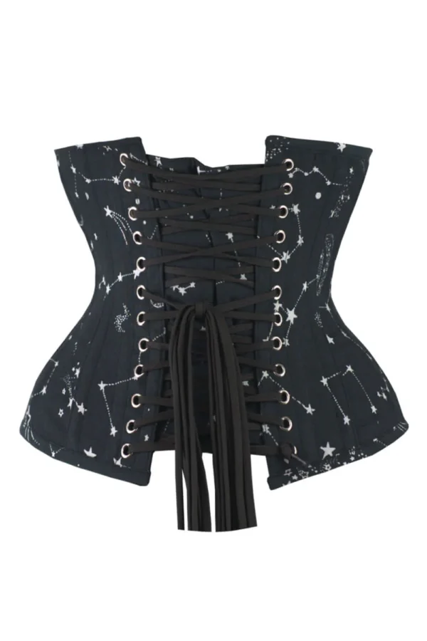 Celestial Constellation Print Steel-Boned Underbust Gothic Corset curvycorset.com