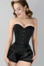 Black Cotton Twill Classic Steel Boned Waist Trainer Hip Gores
