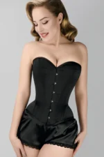 Black Cotton Twill Classic Steel Boned Waist Trainer Hip Gores