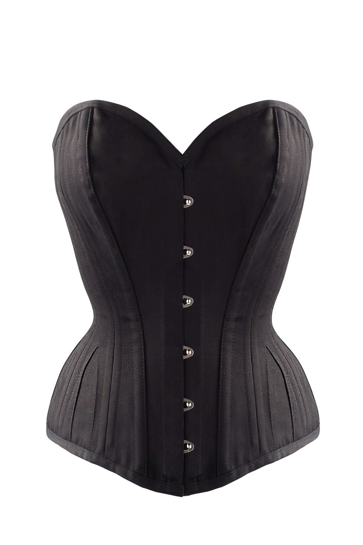 Black Cotton Twill Classic Steel Boned Waist Trainer Hip Gores