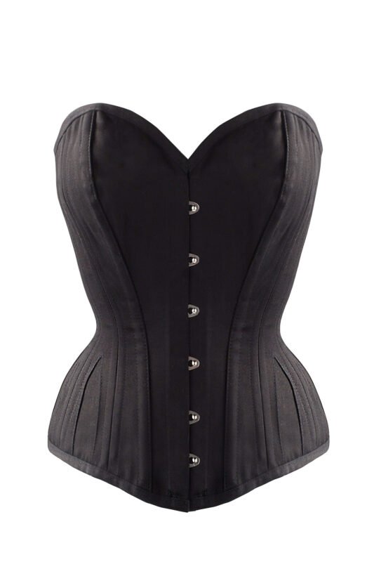Black Cotton Twill Classic Steel Boned Waist Trainer Hip Gores