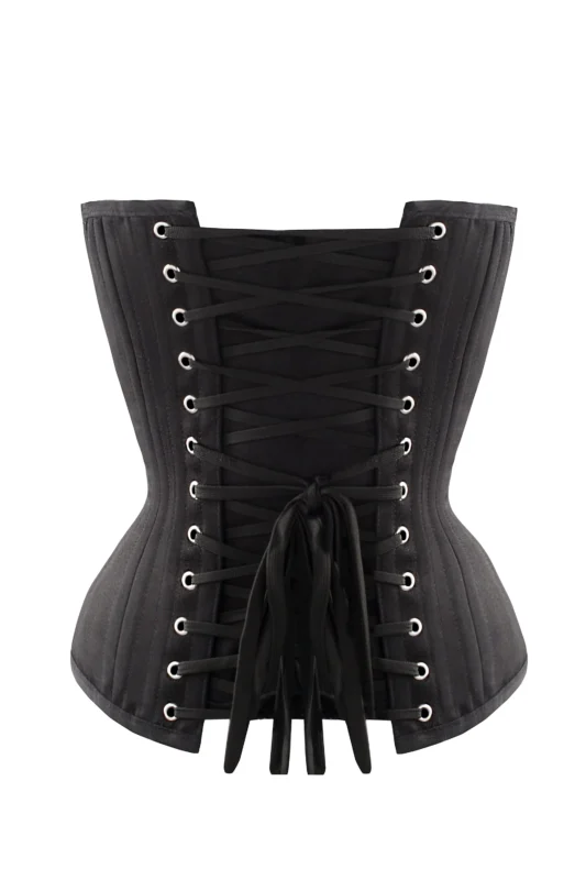 Black Cotton Twill Classic Steel Boned Waist Trainer Hip Gores