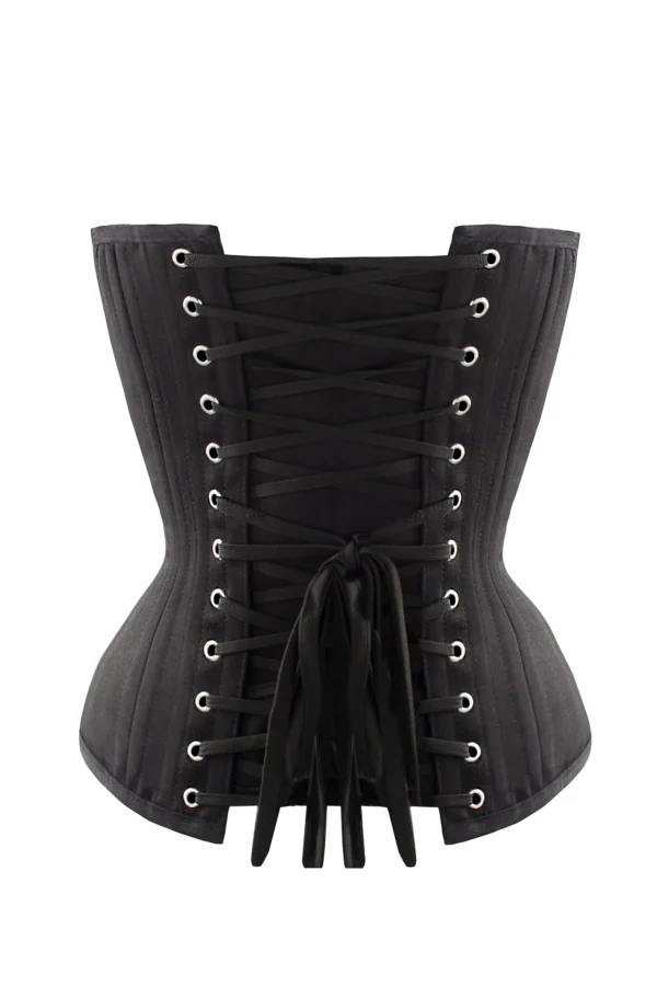 Black Cotton Twill Classic Steel Boned Waist Trainer Hip Gores