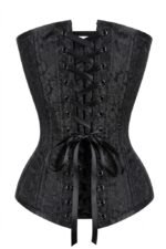 Long Black Brocade Waist Training Corset curvycorset.com