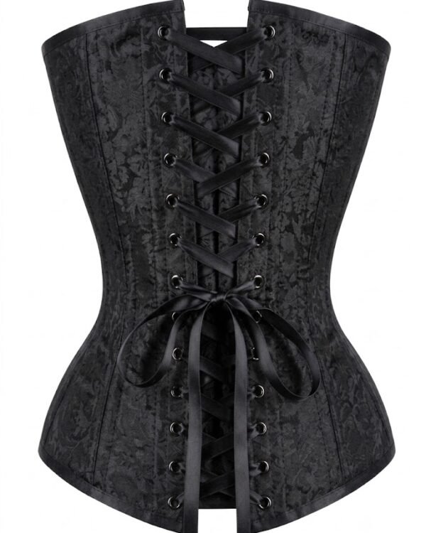 Long Black Brocade Waist Training Corset curvycorset.com