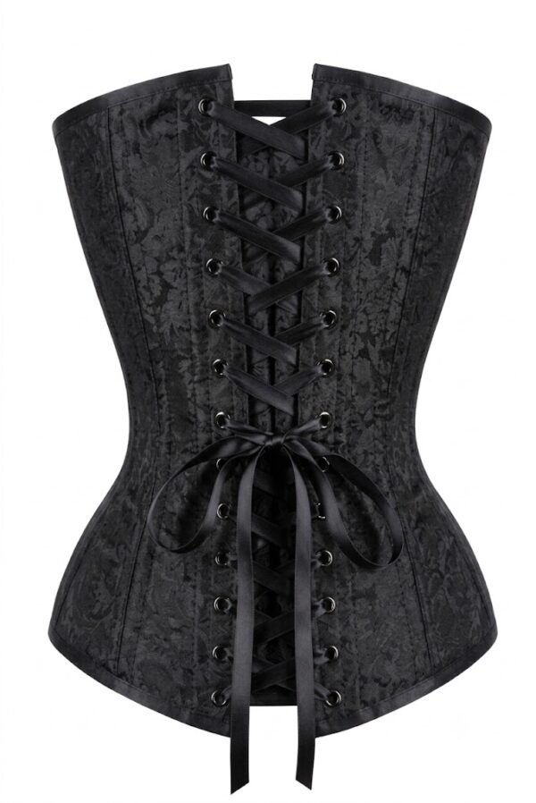 Long Black Brocade Waist Training Corset curvycorset.com