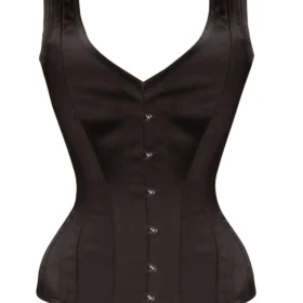 Black Cotton Twill Classic Steel Boned Waist Trainer Hip Gores